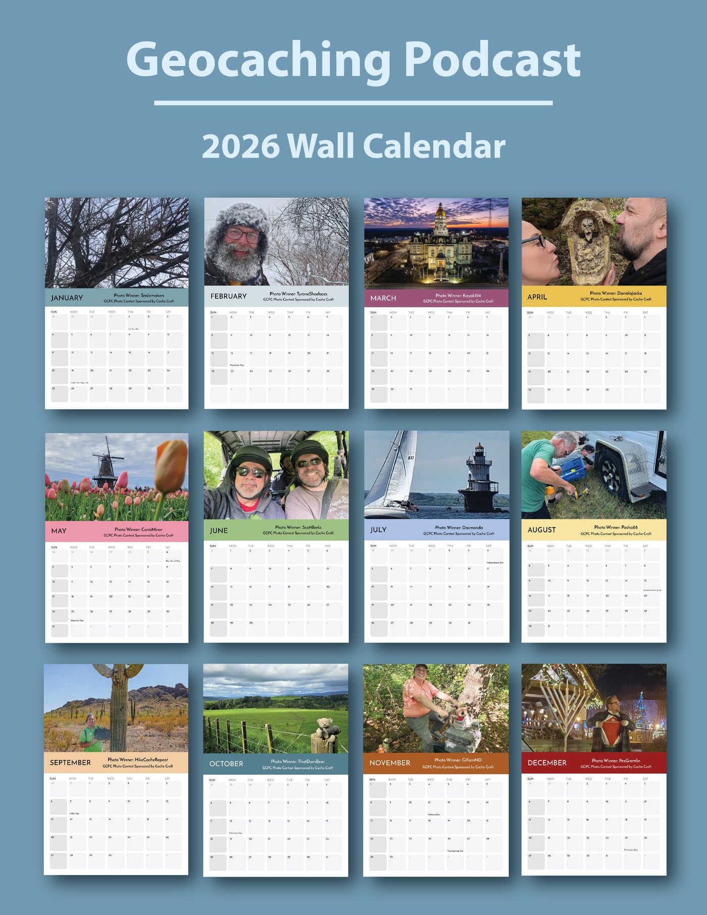 2026 Geocaching Podcast 12-Month Wall Calendar (US & Canada)